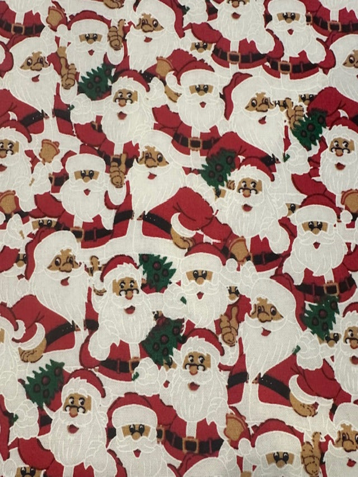 Red & White Santa & Christmas Trees on Cotton