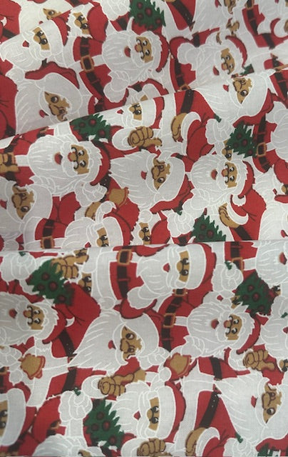 Red & White Santa & Christmas Trees on Cotton