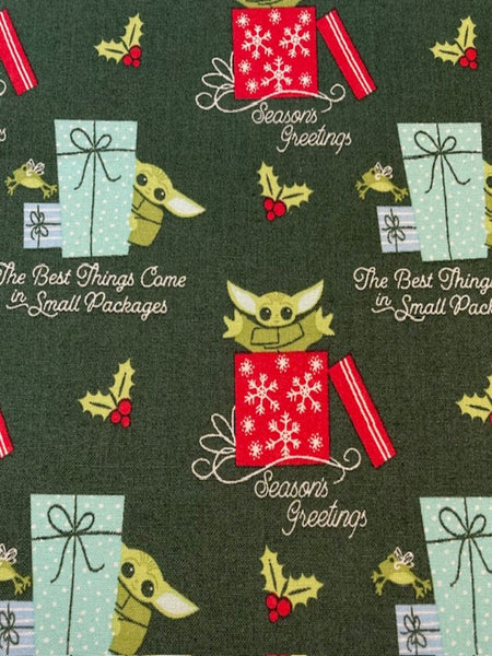 Small Christmas Packages on Dark Green Cotton Poplin