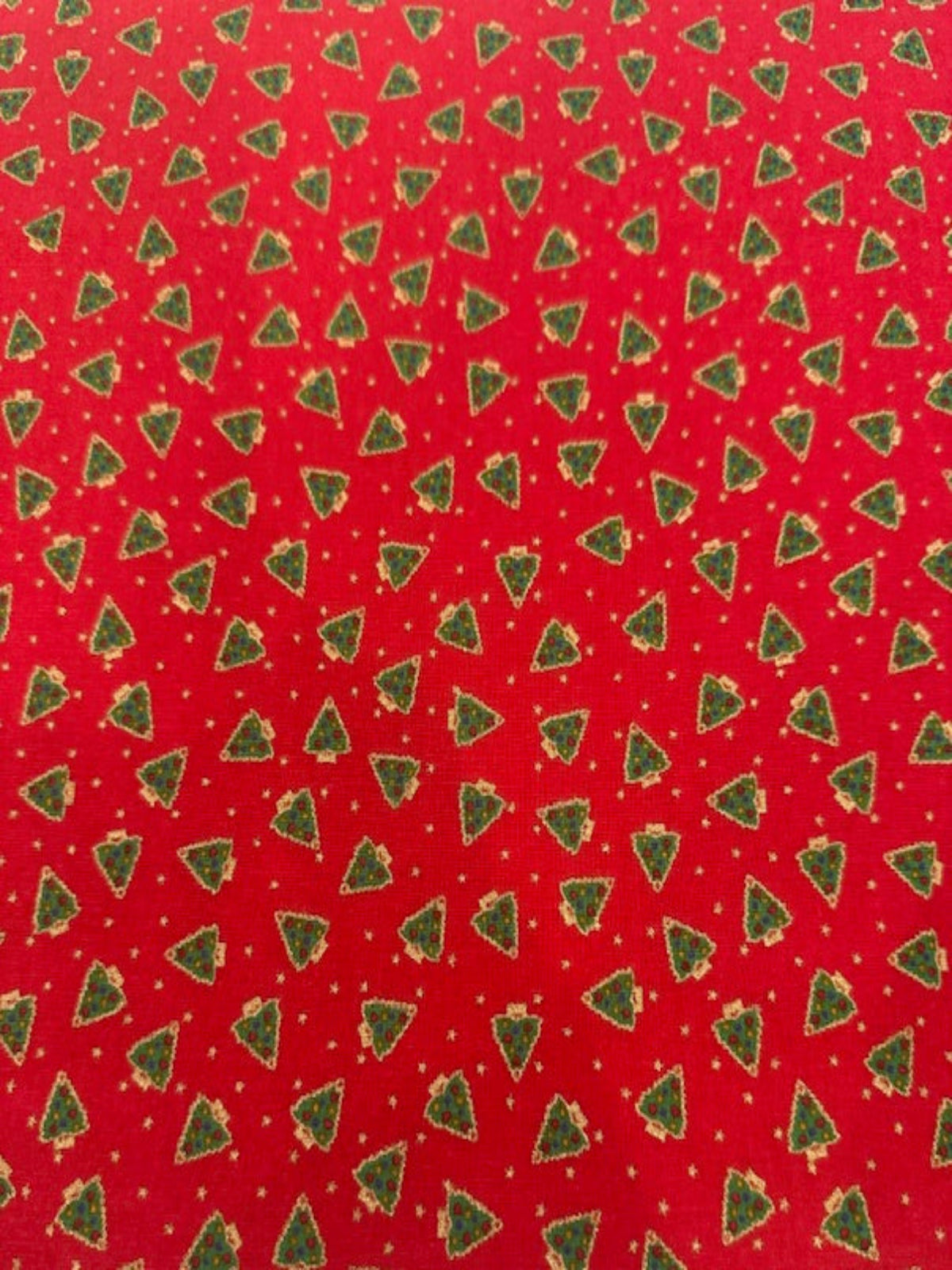 Ditsy Christmas Trees on Red Cotton
