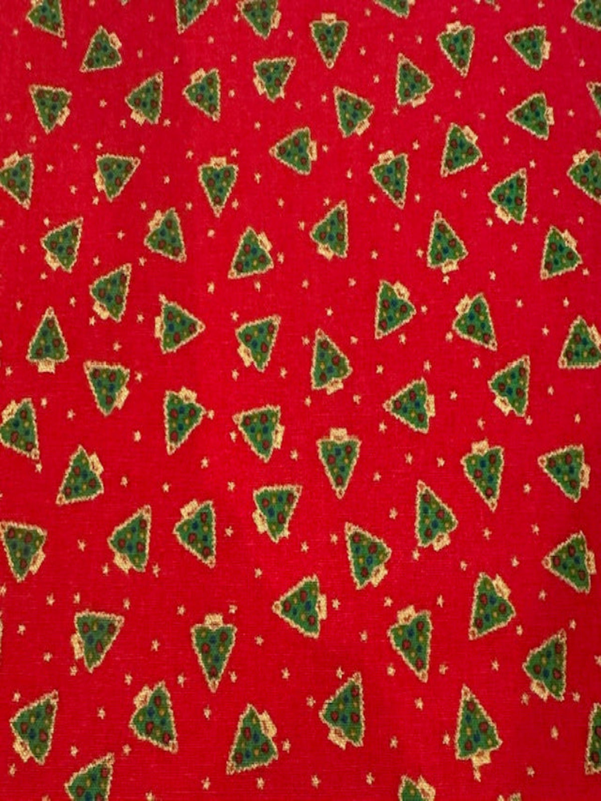 Ditsy Christmas Trees on Red Cotton