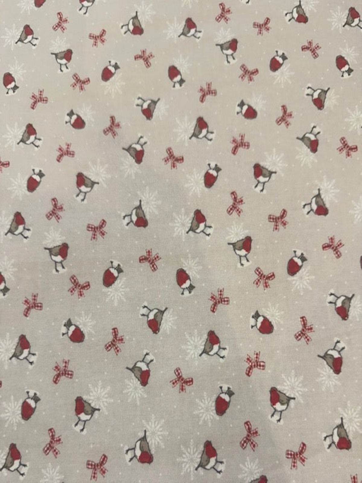 Christmas Frosty Bow & Robin on Cotton " Susan Wheeler"