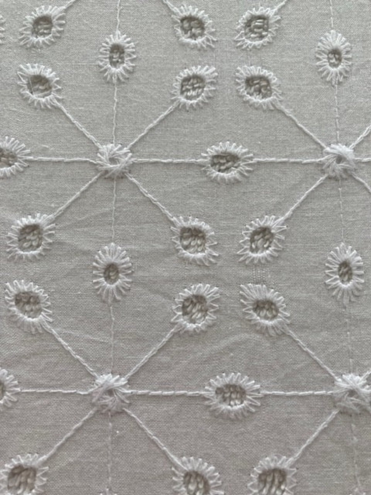 White Square & Star Cotton Broderie Anglais