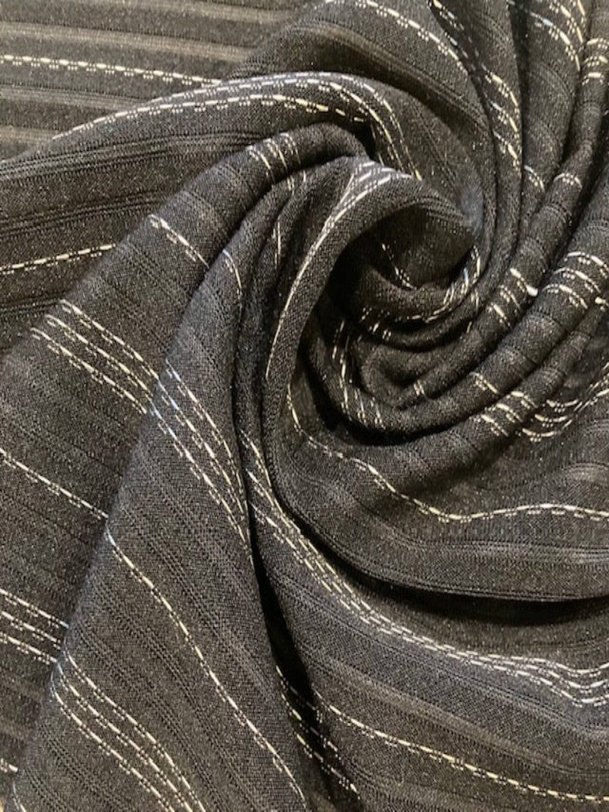 Silver Lurex Pinstripe on Black Knit