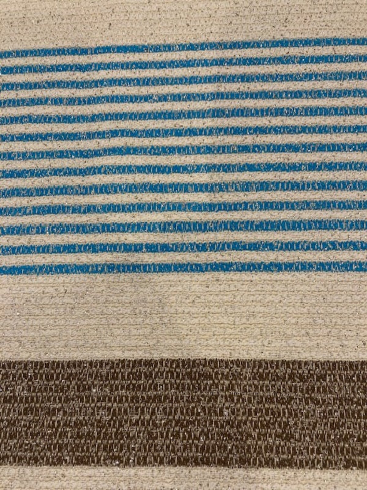 Blue & Brown Woven Stripe on Ivory with Silver Lurex