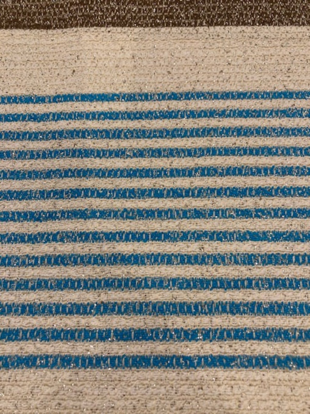 Blue & Brown Woven Stripe on Ivory with Silver Lurex