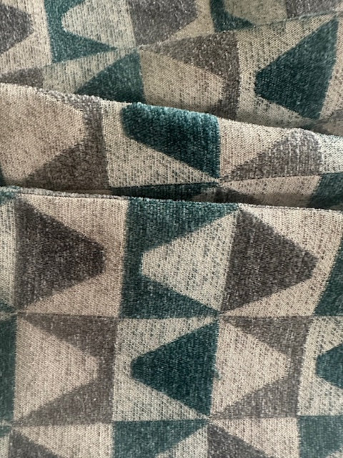 Teal and Grey Pyramid Jacquard in Rectangle Pattern. Thick Furnishing " Porter & Stone"