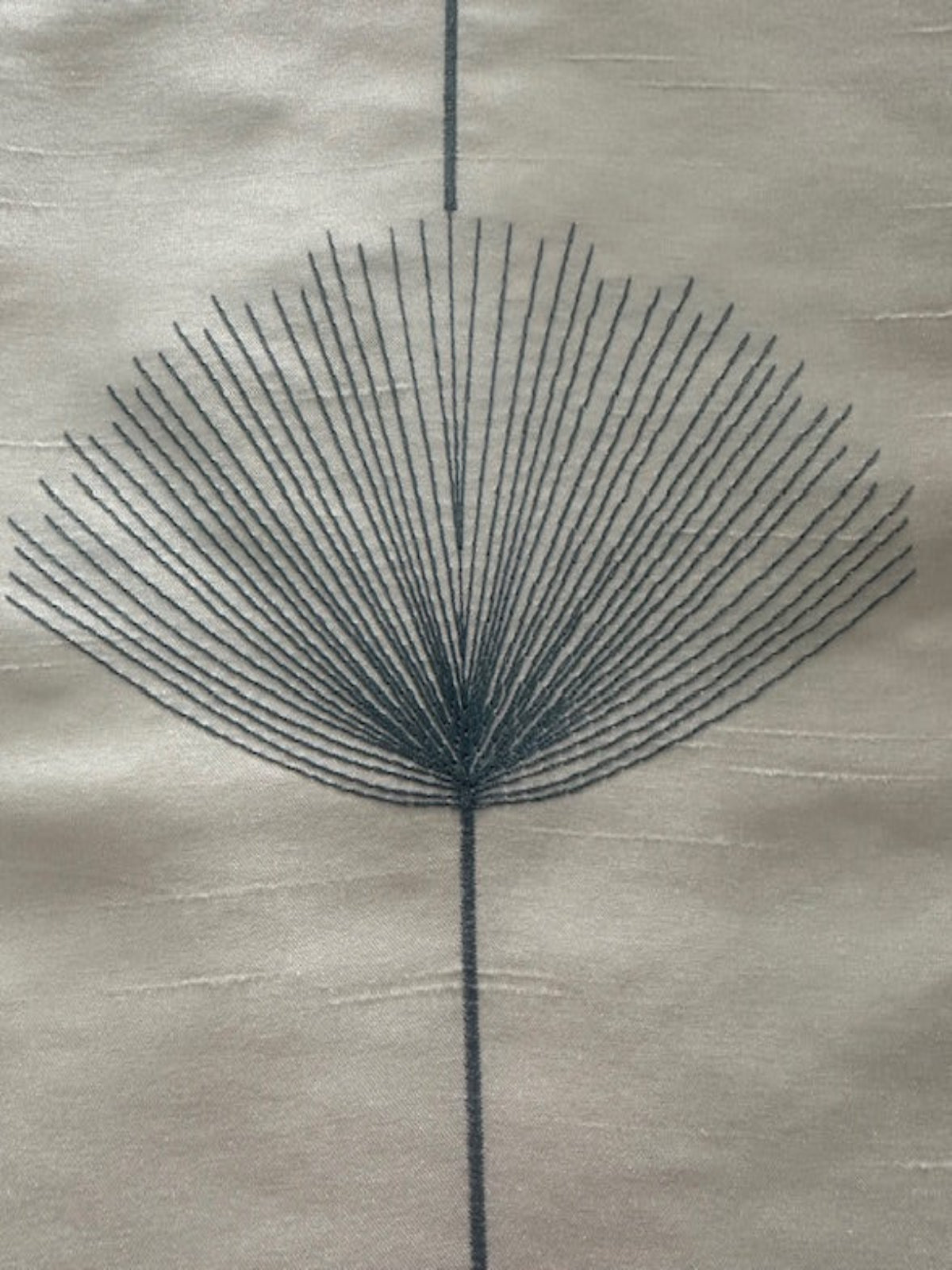 Teal/Lime Fan Plant Embroidery on Ivory Dupion