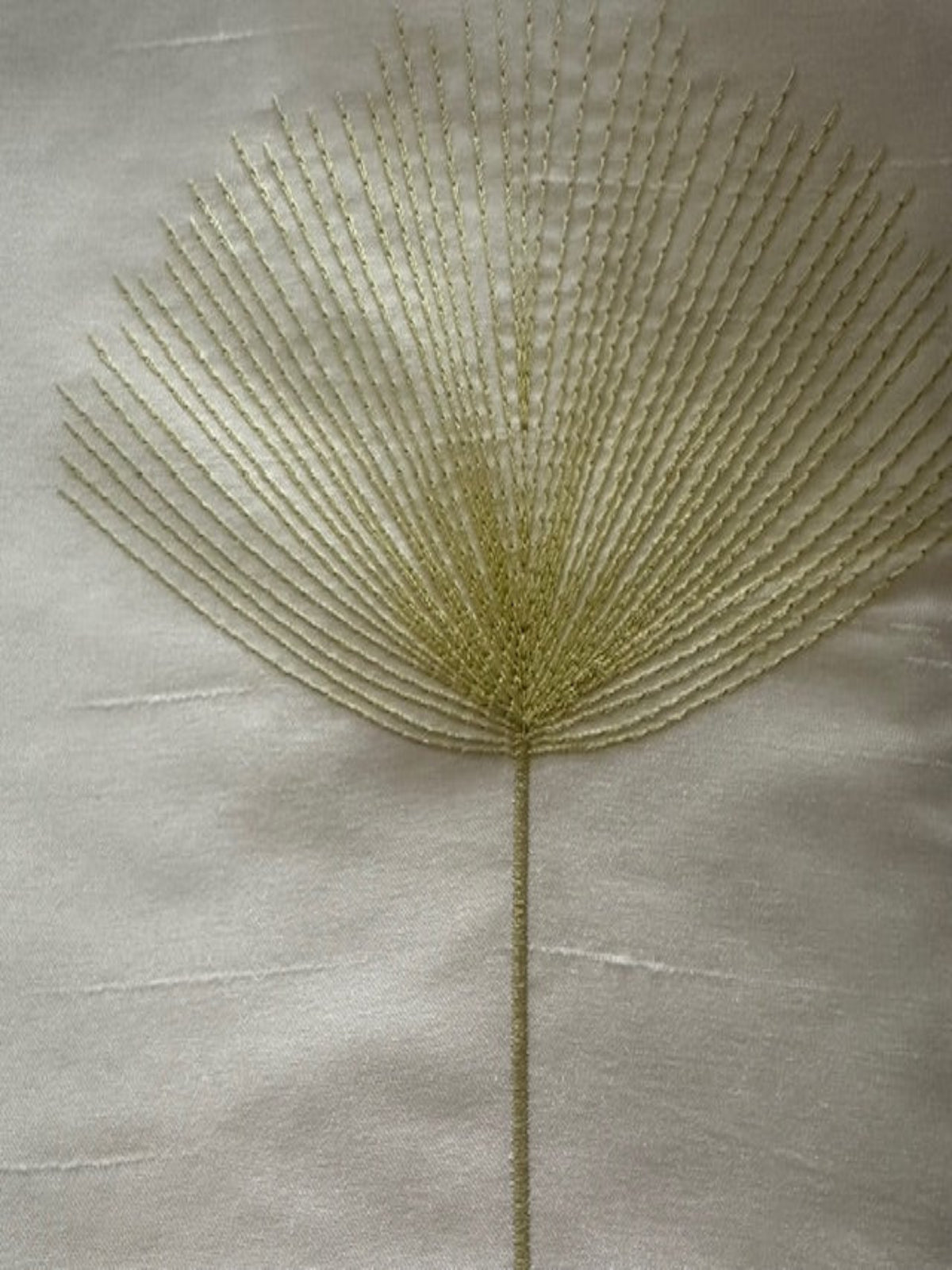 Teal/Lime Fan Plant Embroidery on Ivory Dupion