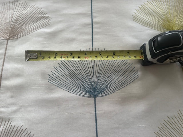 Teal/Lime Fan Plant Embroidery on Ivory Dupion