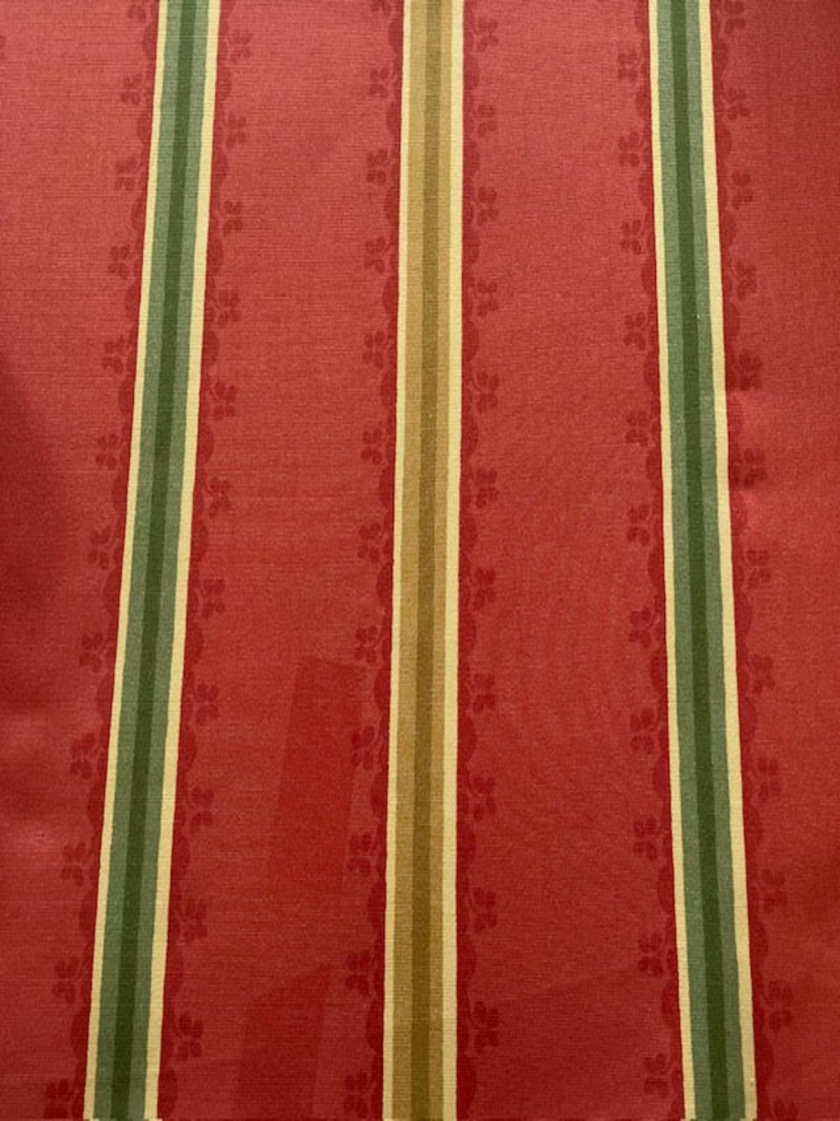 Yellow & Green Stripe on Terracotta Red Cotton – “Zoffany Florette Stripe”