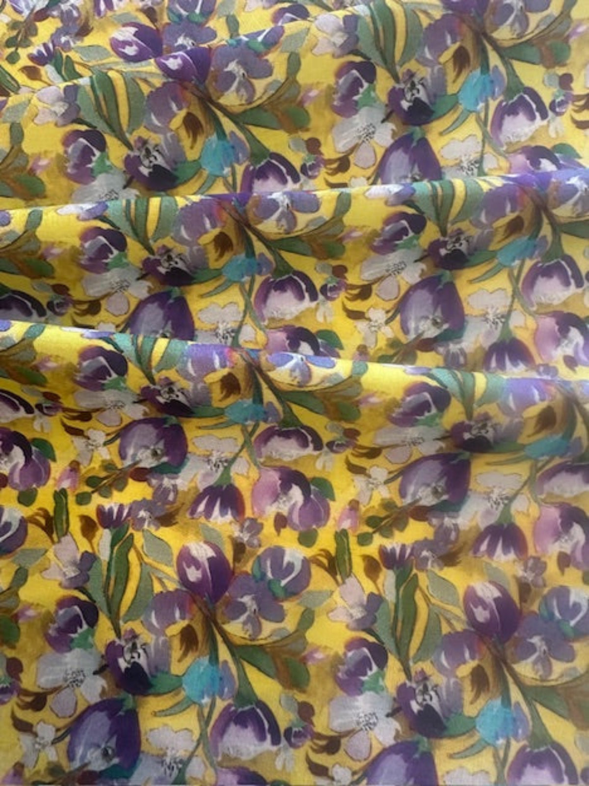 Lavender Tulips on Yellow Cotton Lawn