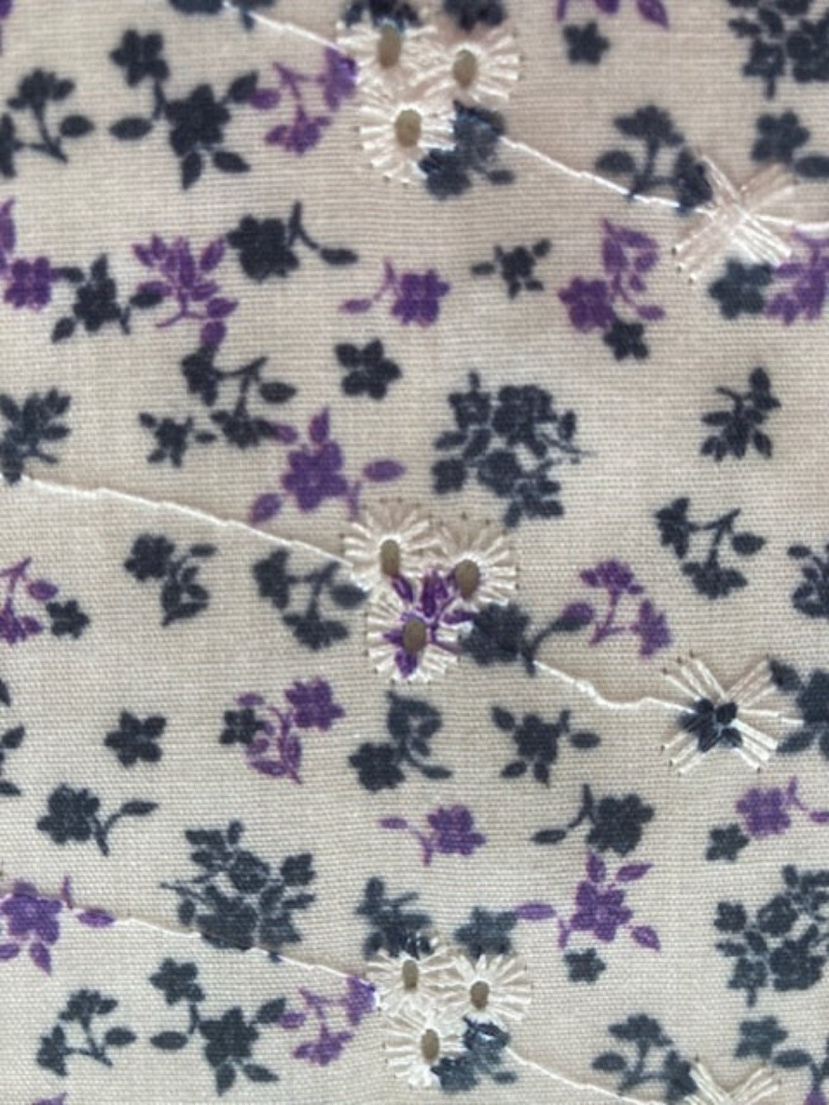 Violet/Black Ditsy on Embroidered Broderie Anglais, Cotton Feel