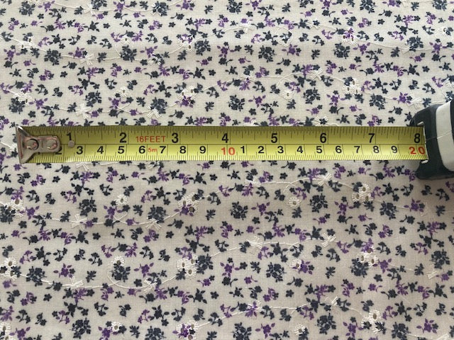 Violet/Black Ditsy on Embroidered Broderie Anglais, Cotton Feel