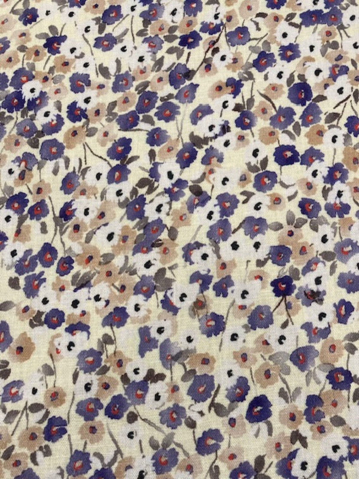 Violet Ditsy Flowers on Ivory Linen/Rayon