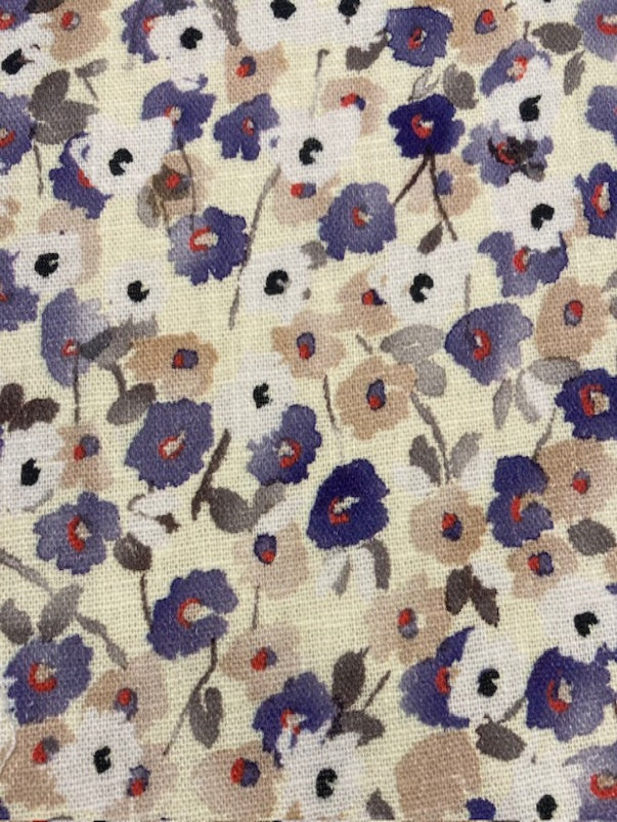 Violet Ditsy Flowers on Ivory Linen/Rayon