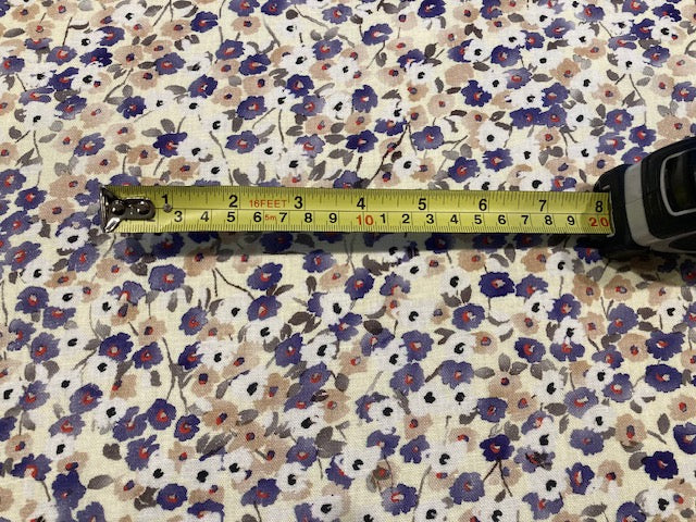 Violet Ditsy Flowers on Ivory Linen/Rayon