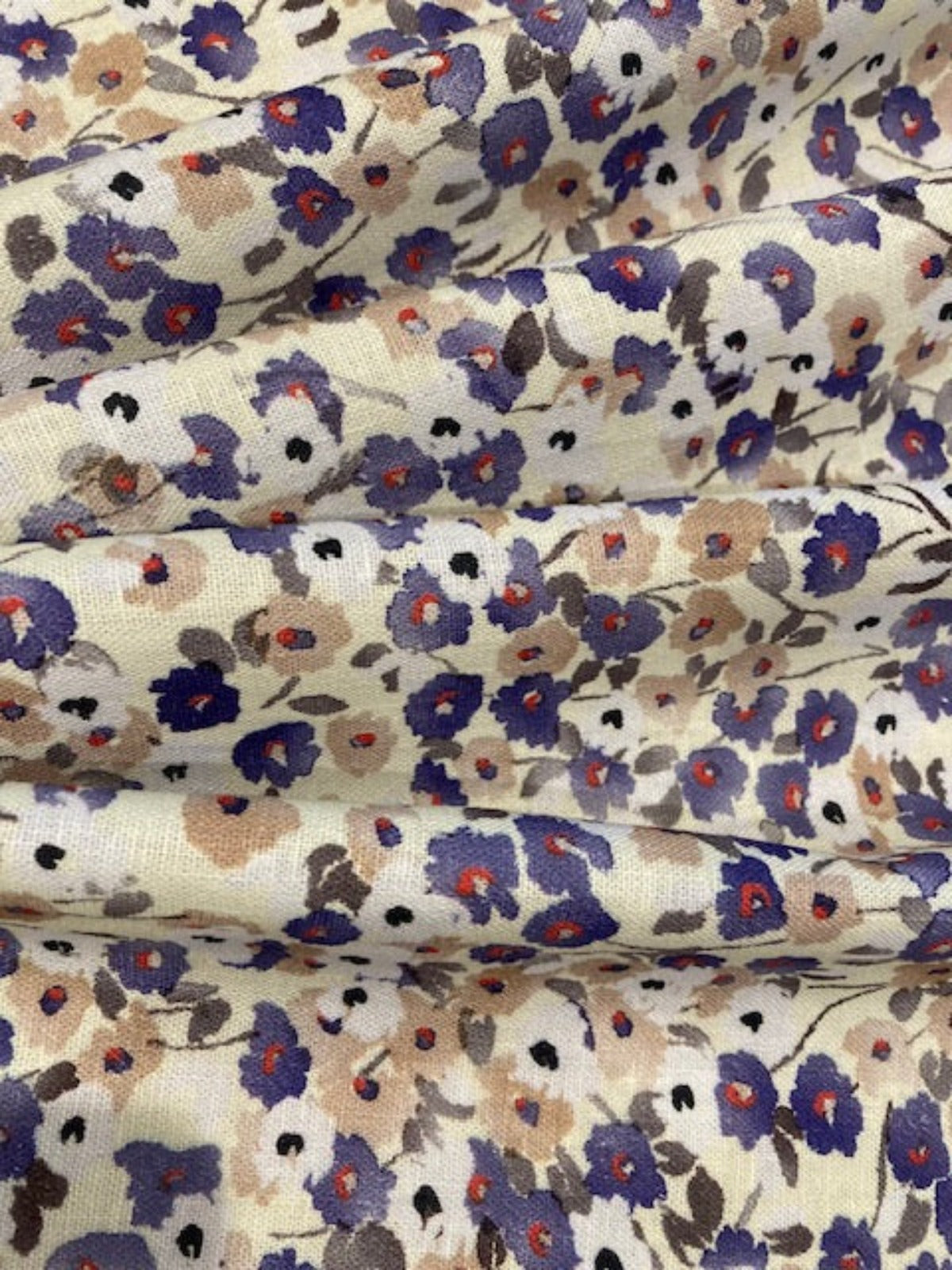 Violet Ditsy Flowers on Ivory Linen/Rayon