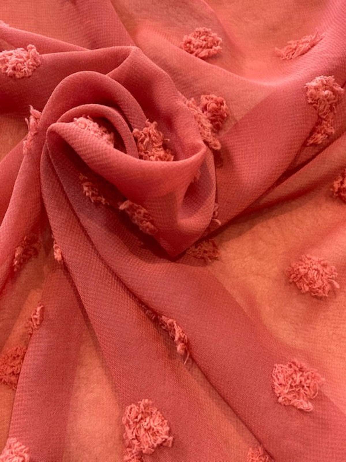 Watermelon Pink Tufted Chiffon