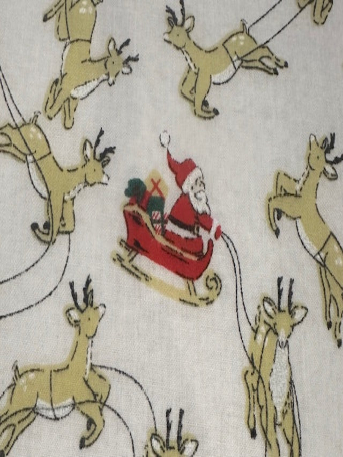 Santa Sleigh & Reindeer on White Poly/Cotton