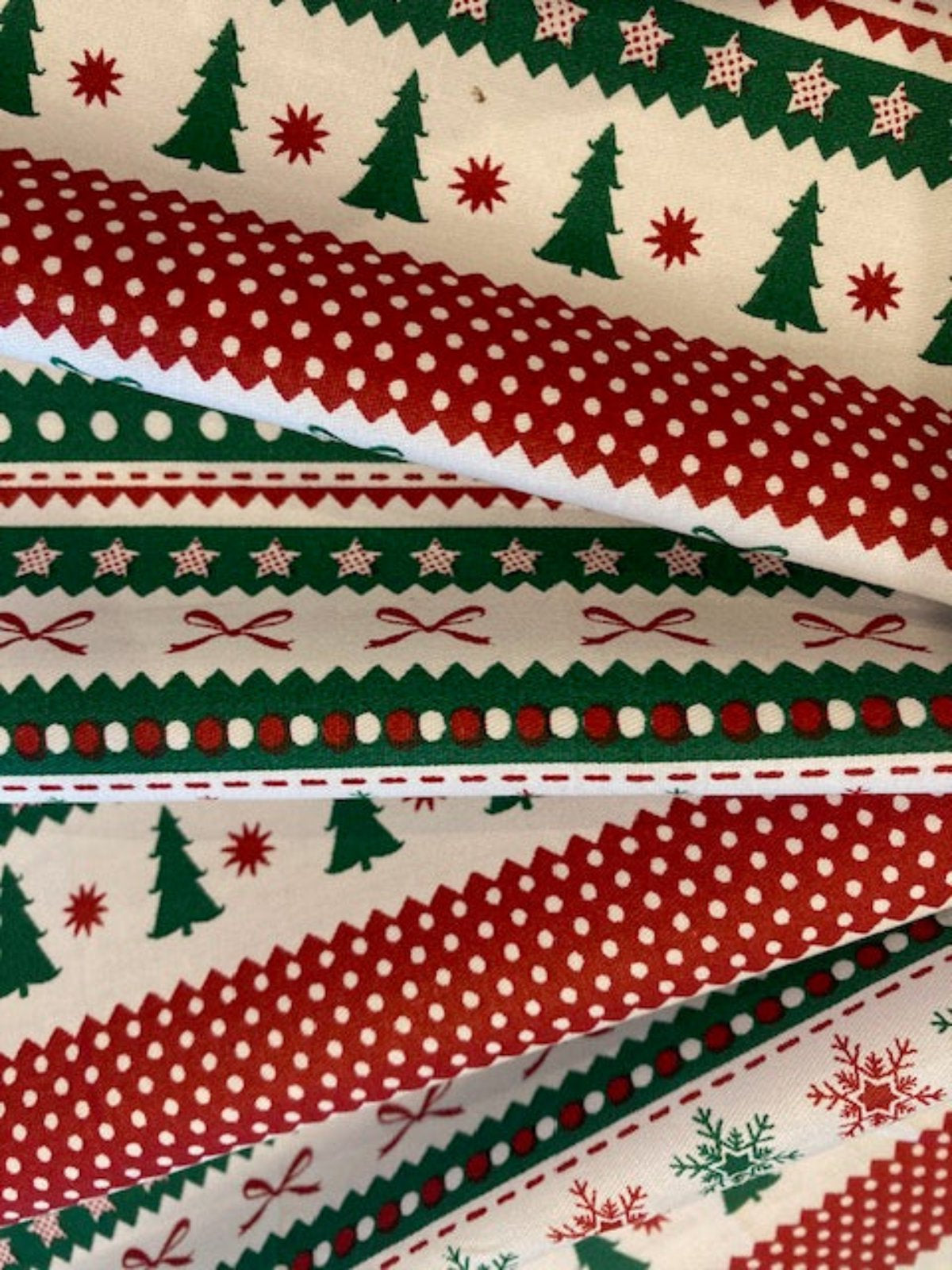 Green/Red Striped Christmas Theme- Stripes Run along the Fabric