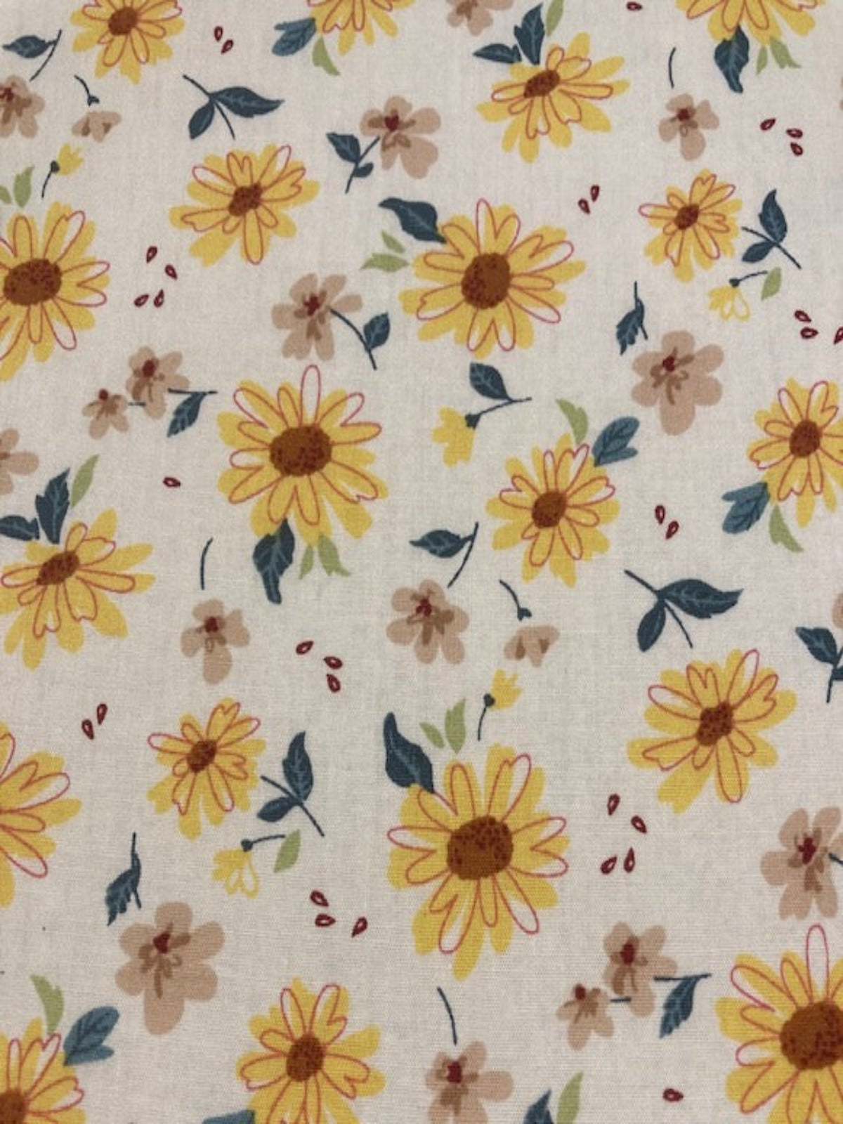 Yellow Overprinted Daises on White Cotton Lawn