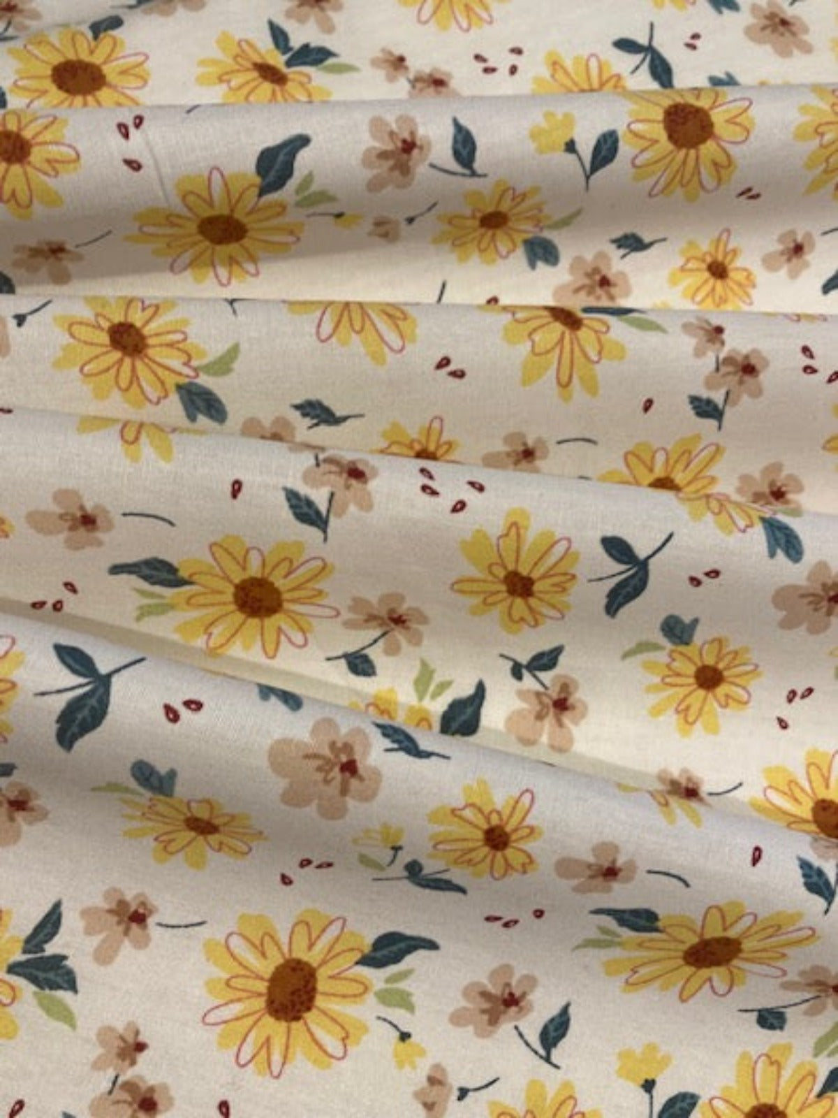 Yellow Overprinted Daises on White Cotton Lawn