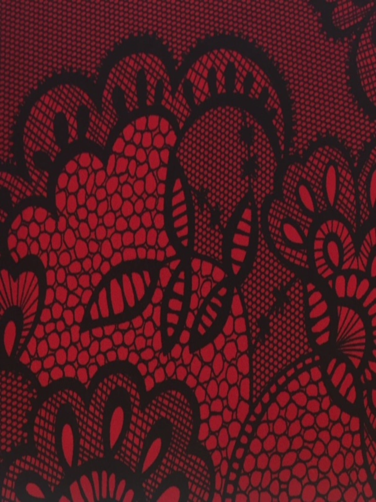 Red / Black Lace Look Print on stretch woven - Deadstock fabric on AmoThreads