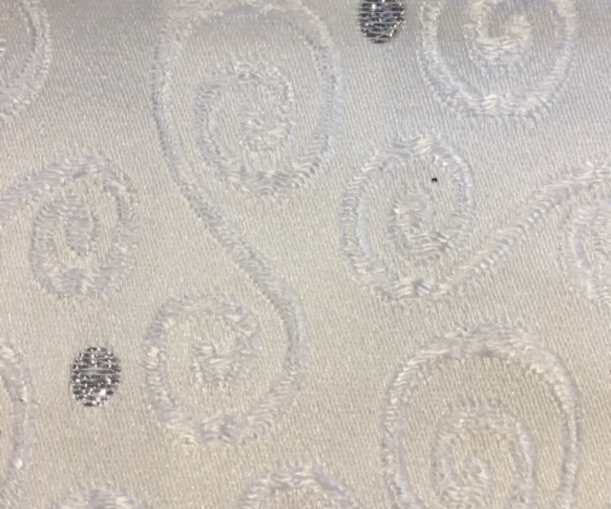 White Swirl Jacquard with Silver Lurex Spot