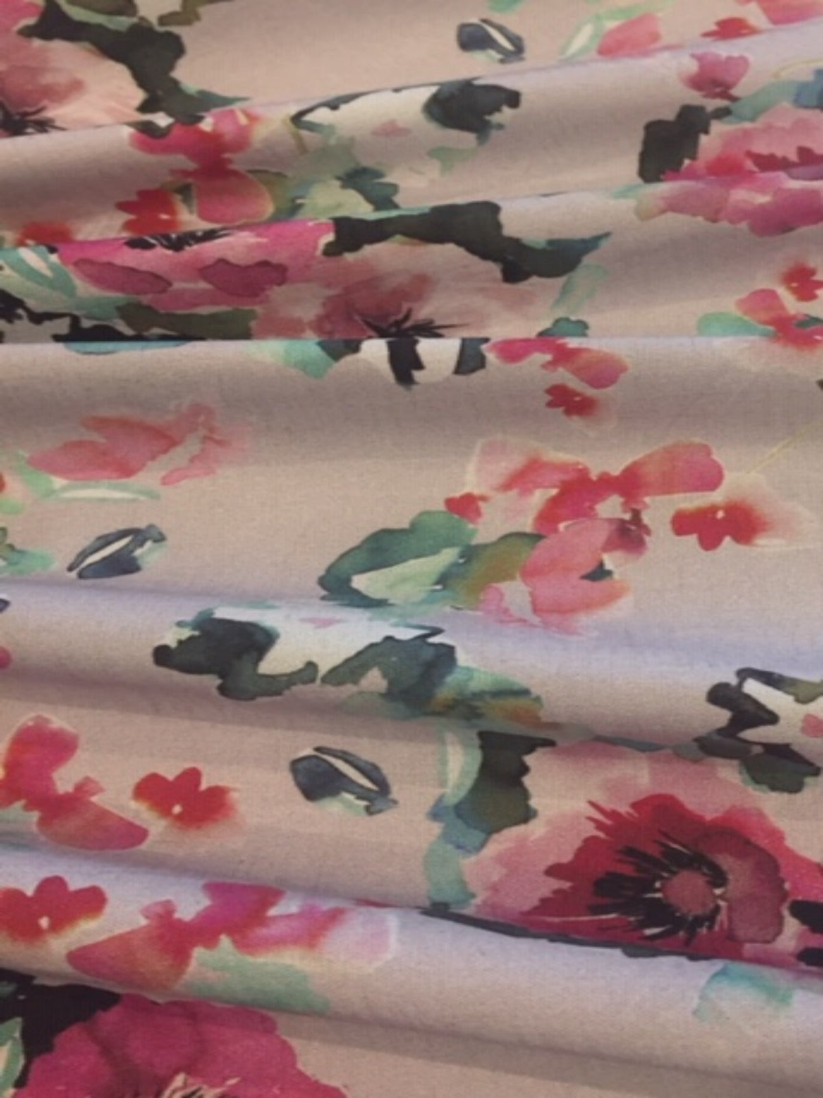 Multi Flower Print on Pale Mauve Linen / Rayon Stretch