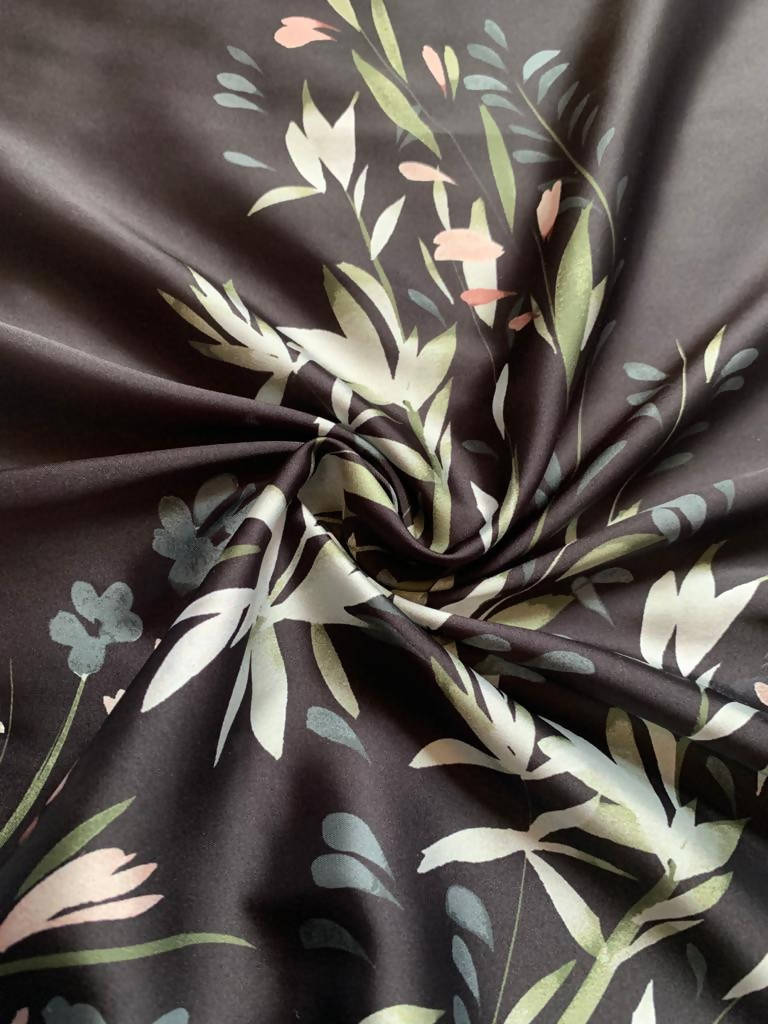 Dusty Pink Flower border print on Black - Deadstock fabric on AmoThreads