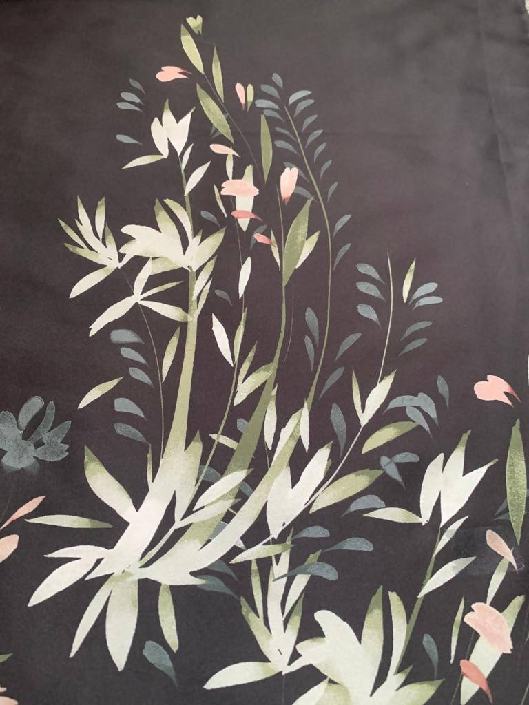 Dusty Pink Flower border print on Black - Deadstock fabric on AmoThreads