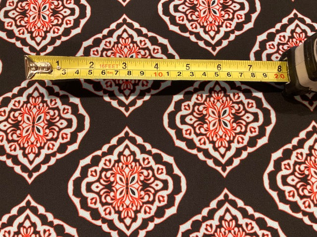 Aqua Geometric on Black Crepe