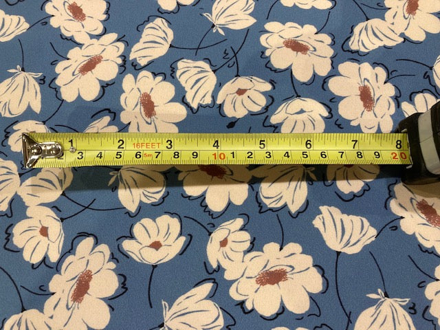 Ivory/Mink Flowers on Sky Blue Crepe De Chine