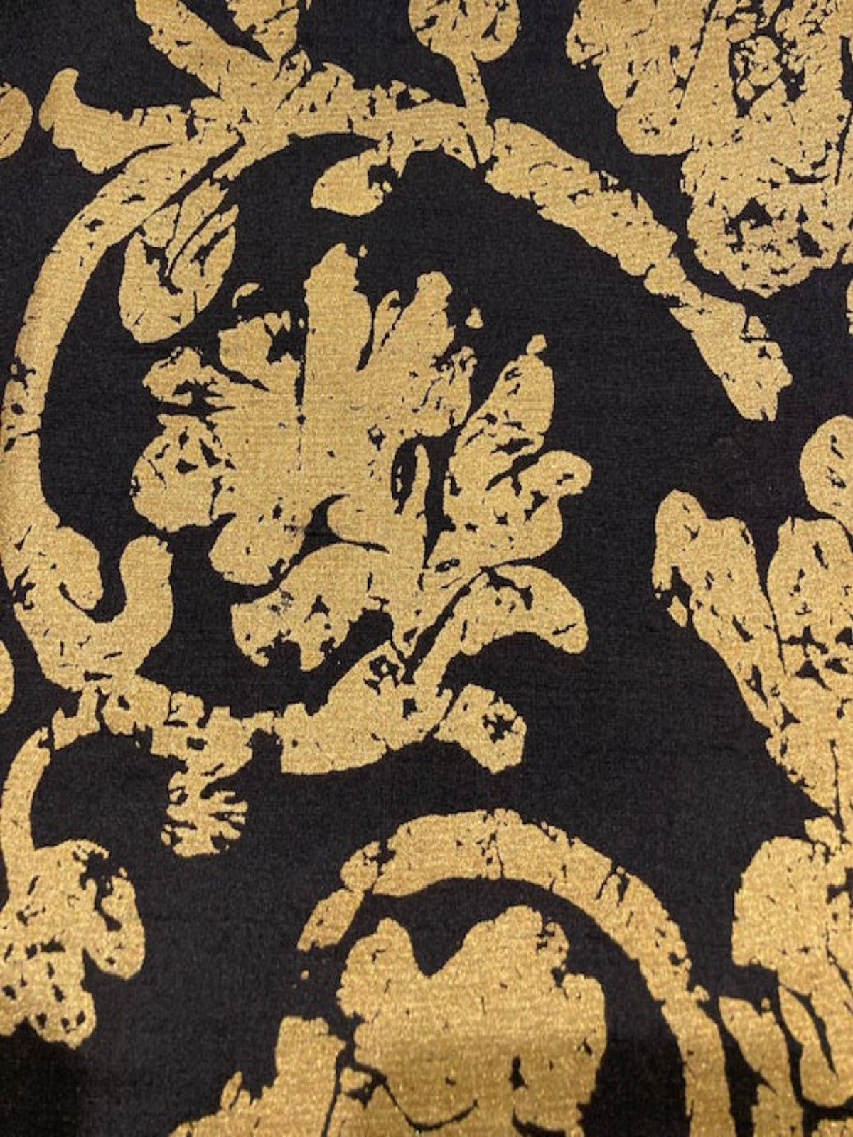 Gold Print on Black Silk Dupion ( Lightly Slubbed)