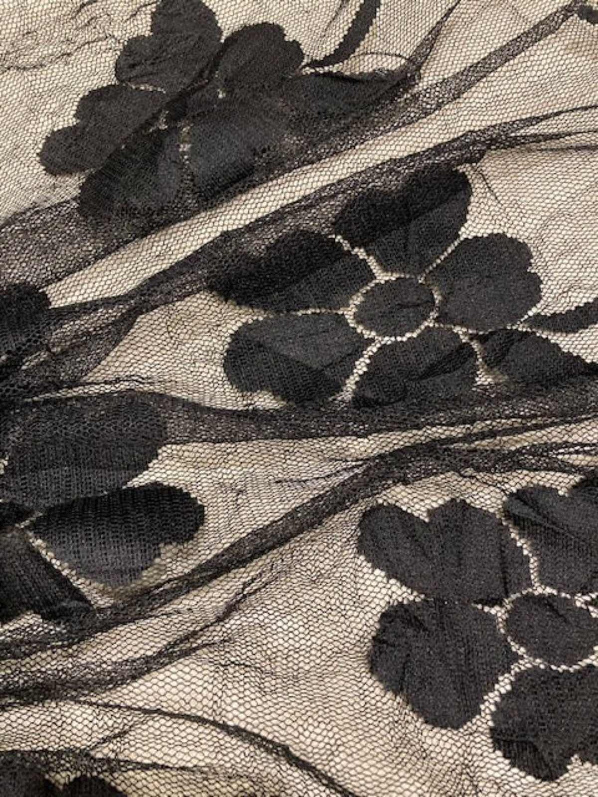 Black Flower Jacquard on Open Mesh