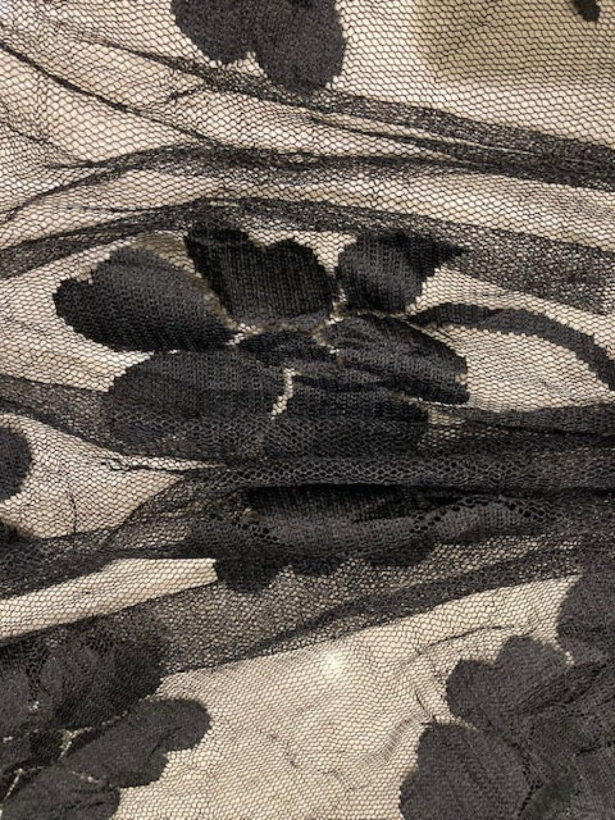 Black Flower Jacquard on Open Mesh