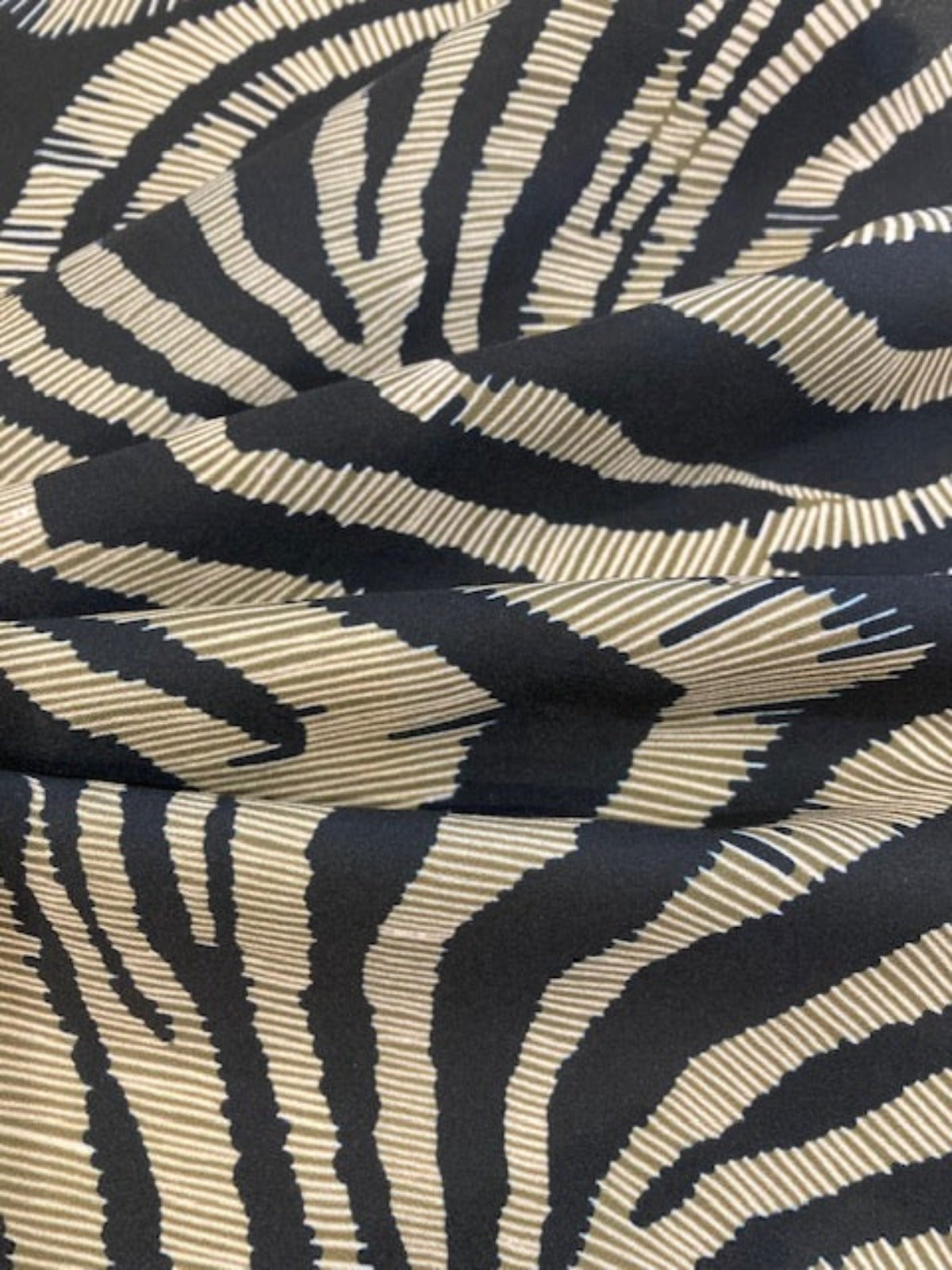 Black with Green Tinge Abstract Zebra Print on Crepe De Chine