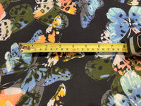 Coral & Green Butterflies on Black Viscose
