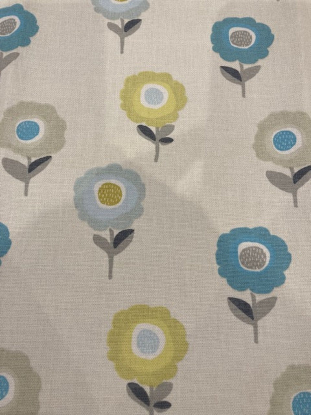 Lime/Aqua Individual Flower on Ivory Cotton Furnishing