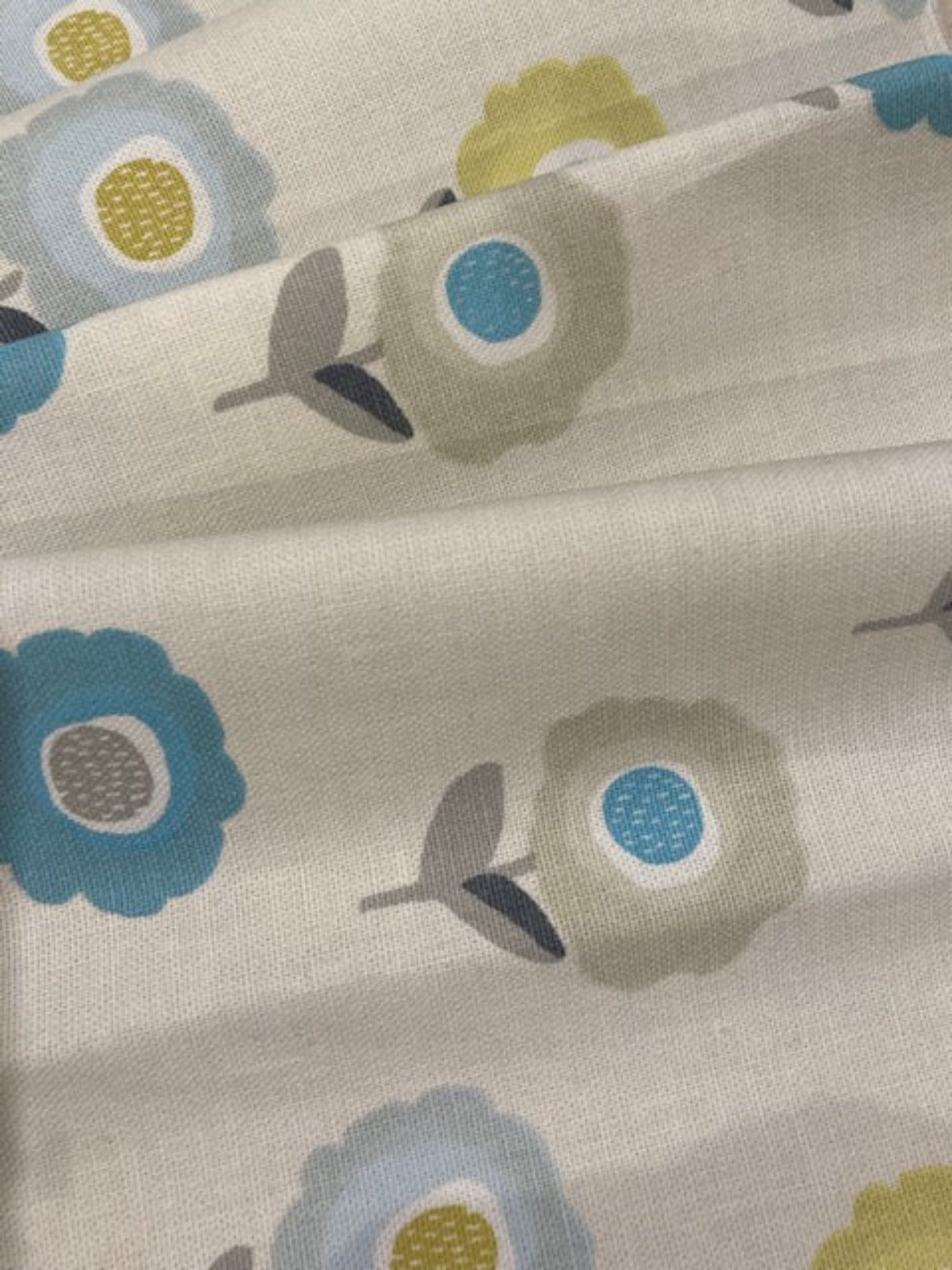 Lime/Aqua Individual Flower on Ivory Cotton Furnishing