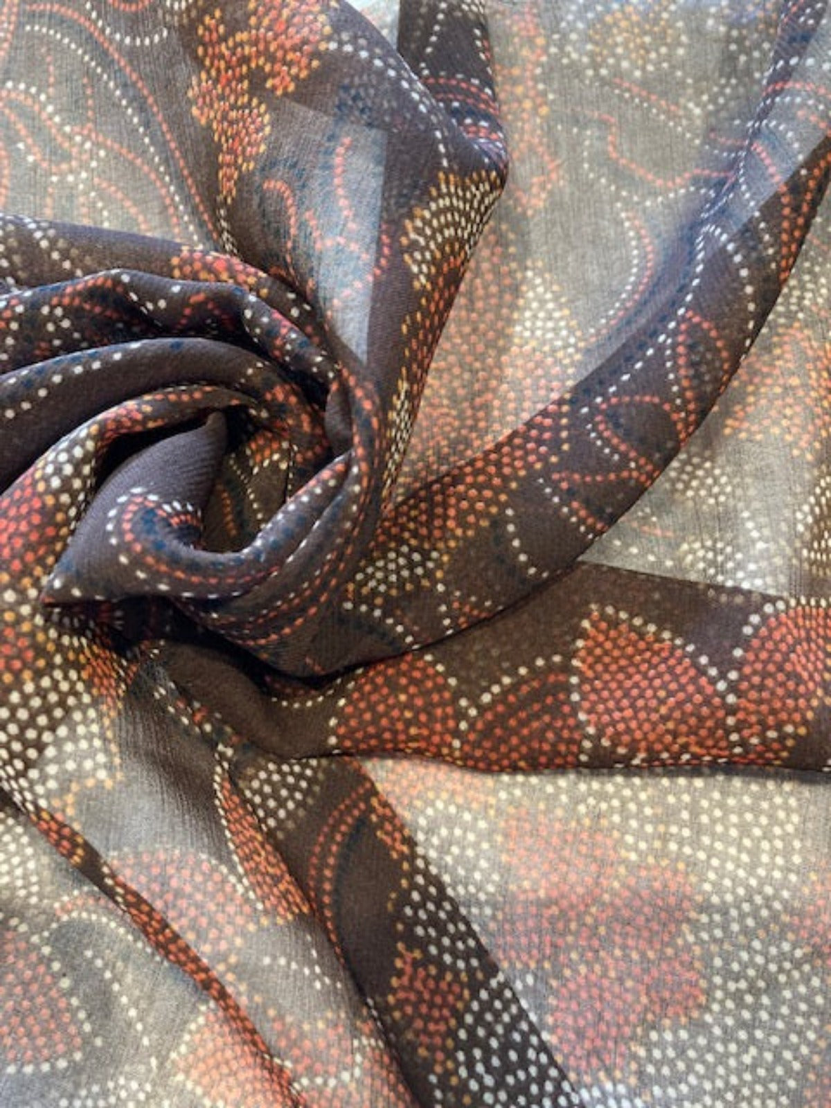 Orange / Brown dot Print on Chiffon