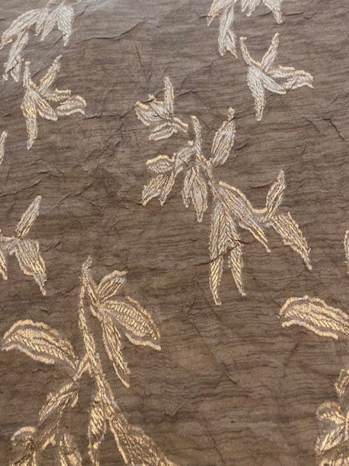 Satin Jacquard on Brown Textured Chiffon