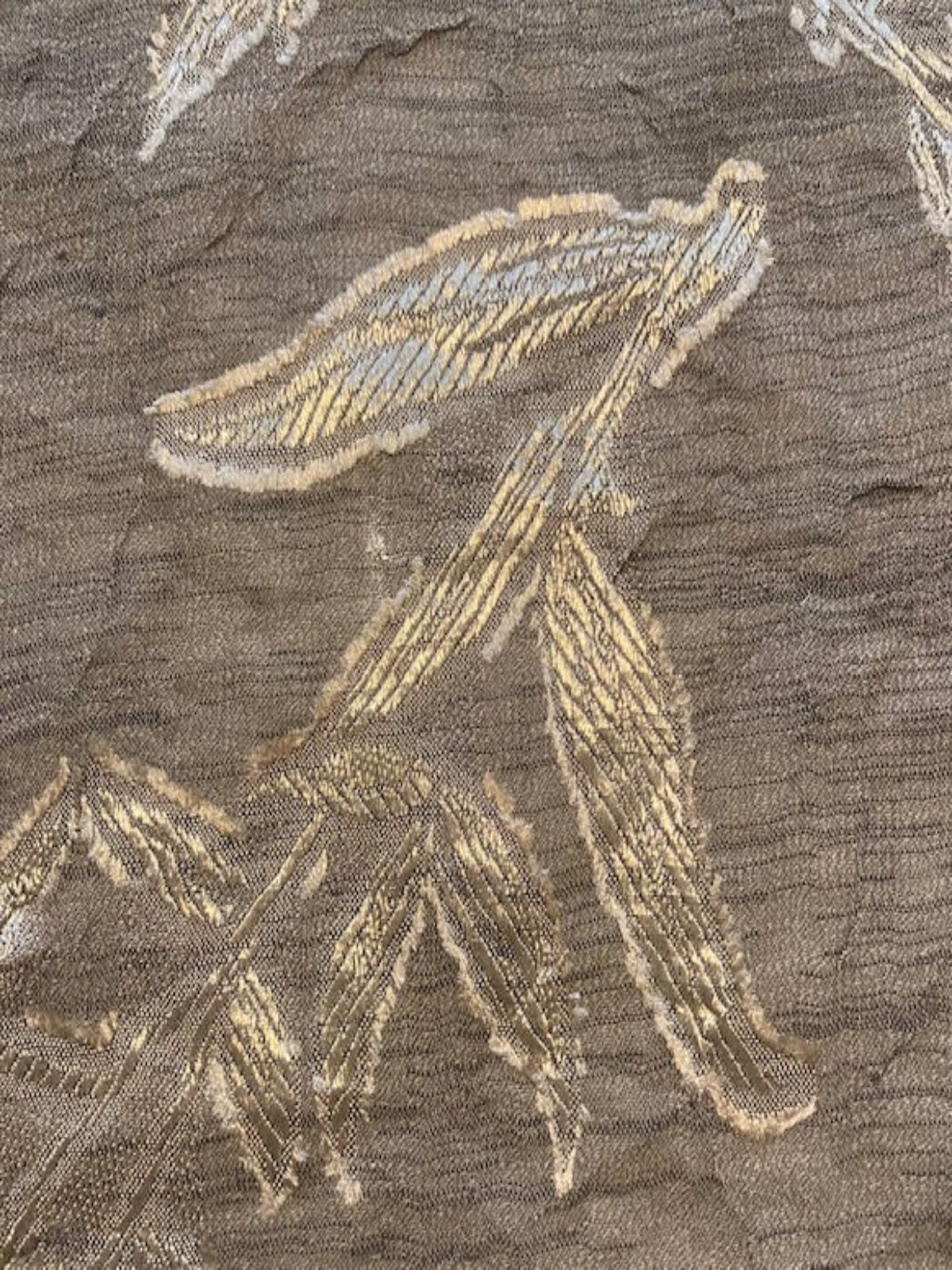 Satin Jacquard on Brown Textured Chiffon