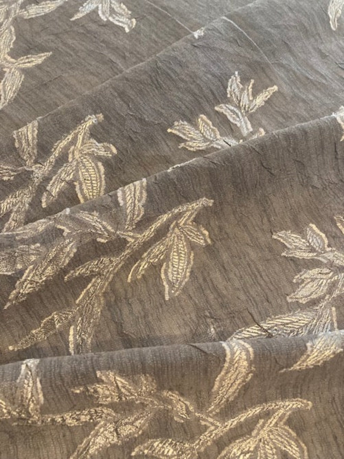Satin Jacquard on Brown Textured Chiffon
