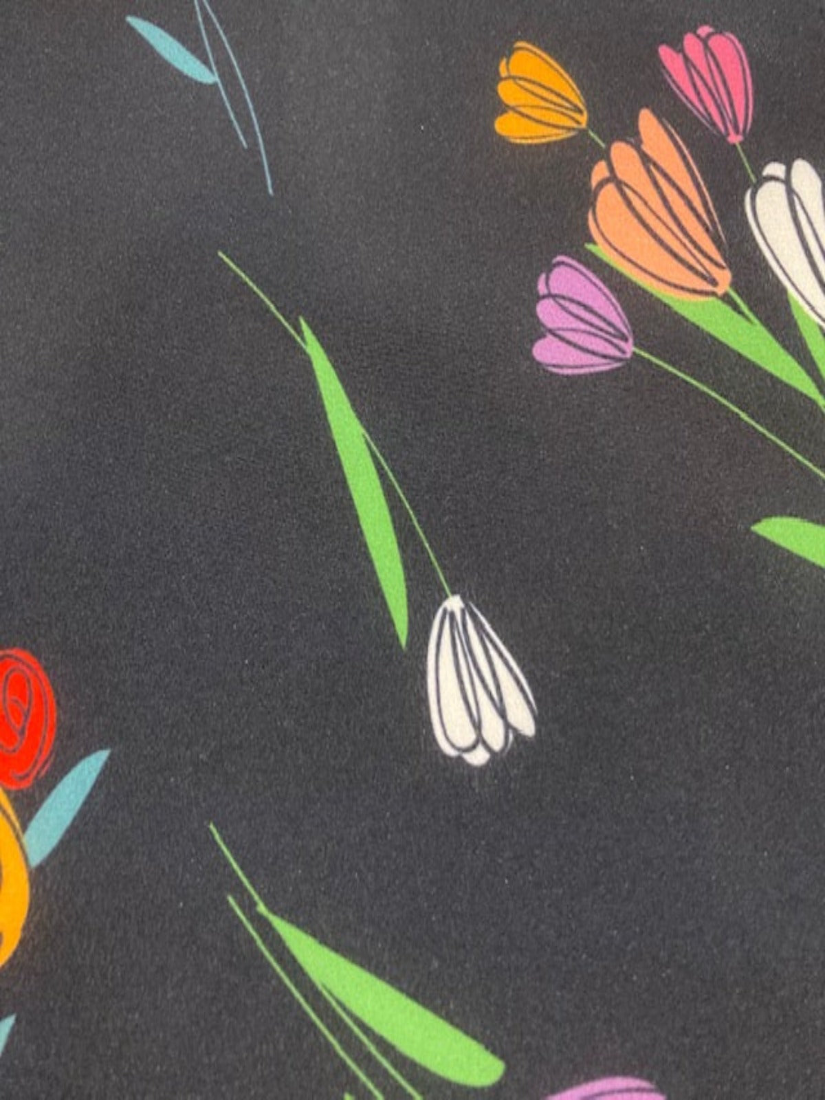 Multi Flower Bunches on Black Crepe De Chine