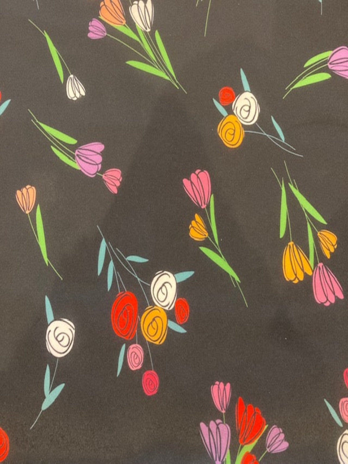Multi Flower Bunches on Black Crepe De Chine