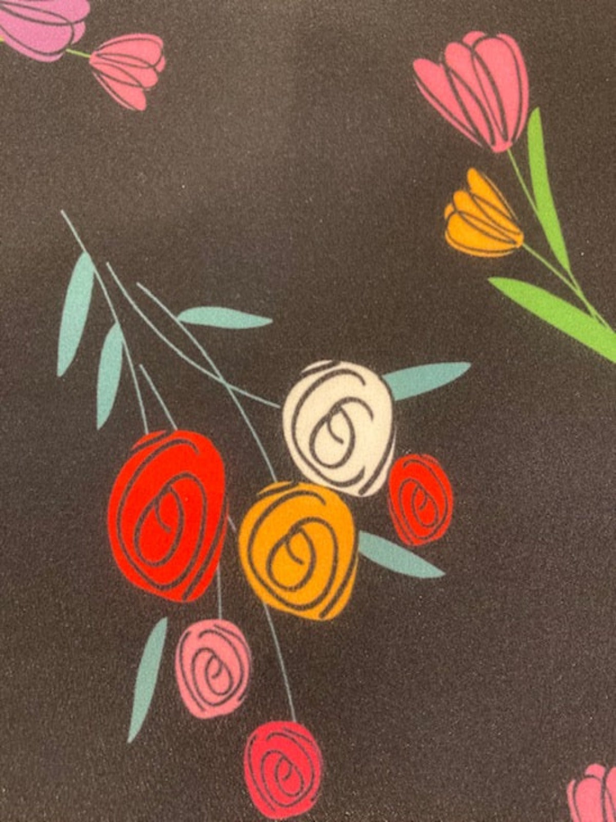 Multi Flower Bunches on Black Crepe De Chine