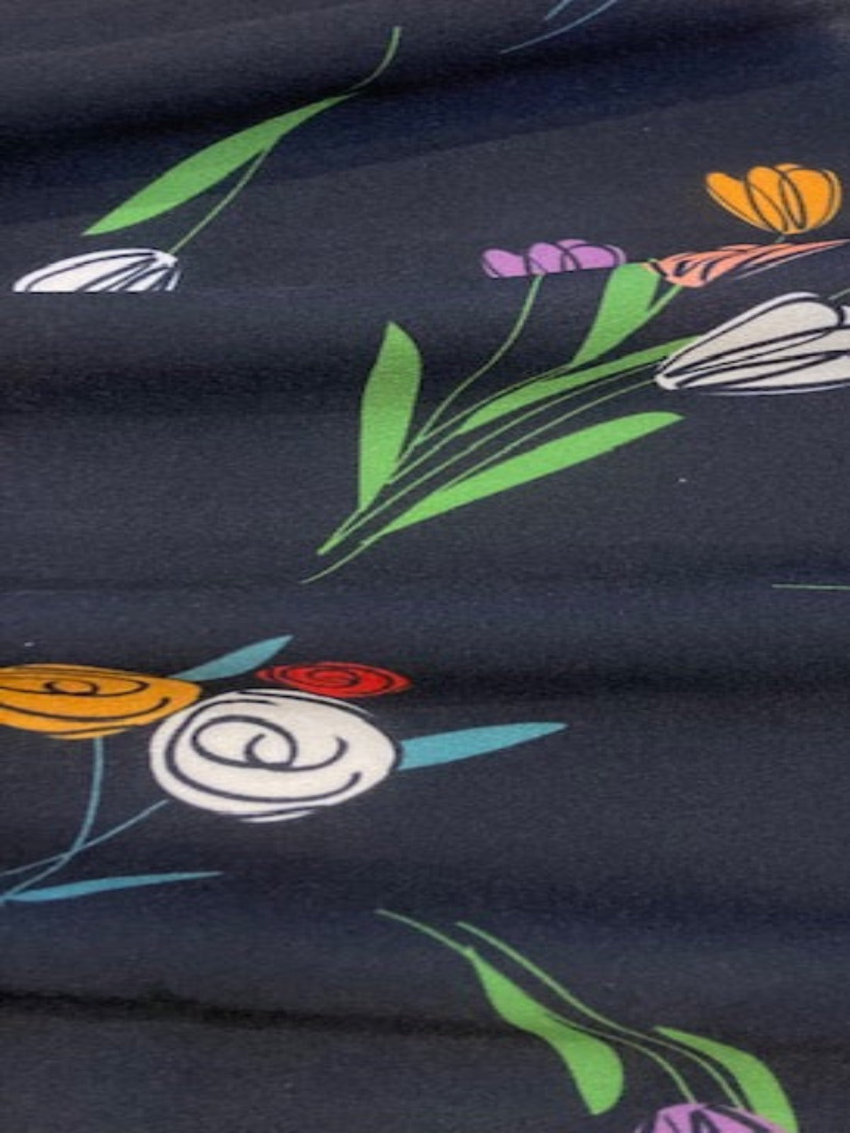 Multi Flower Bunches on Black Crepe De Chine