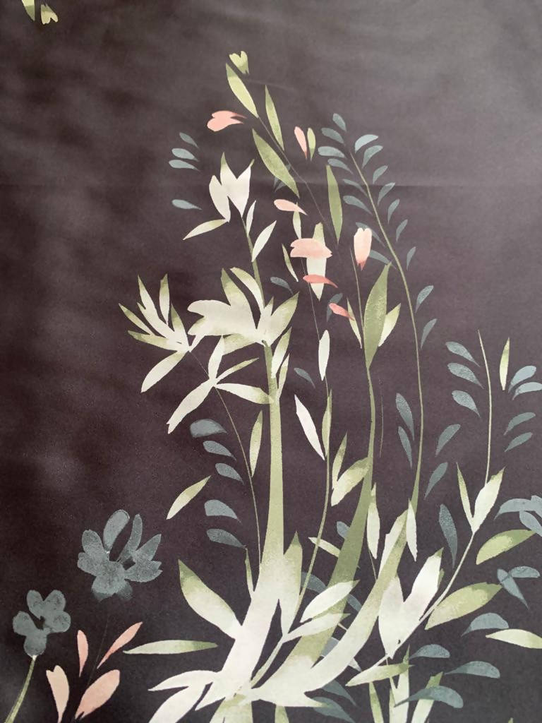 Dusty Pink Flower border print on Black - Deadstock fabric on AmoThreads